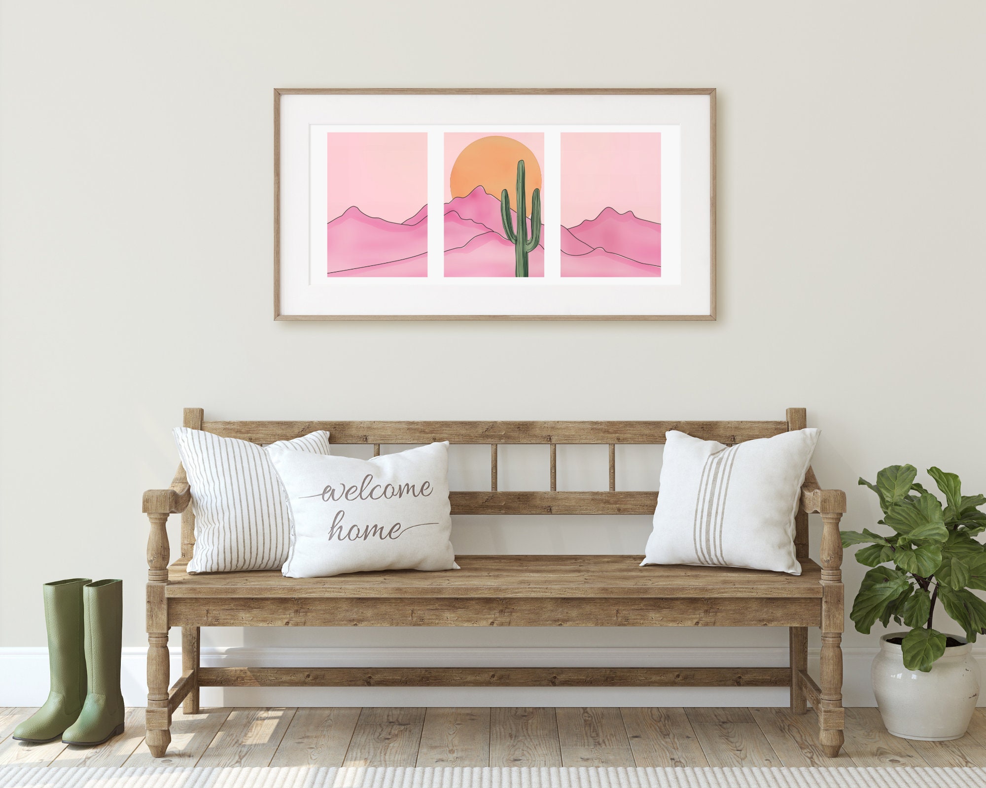 Retro Pink Desert Watercolor Print Set of 3, Saguaro Cactus Wall Art ...