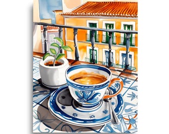 Cafe con Leche Watercolor Print, Spanish Kitchen Art