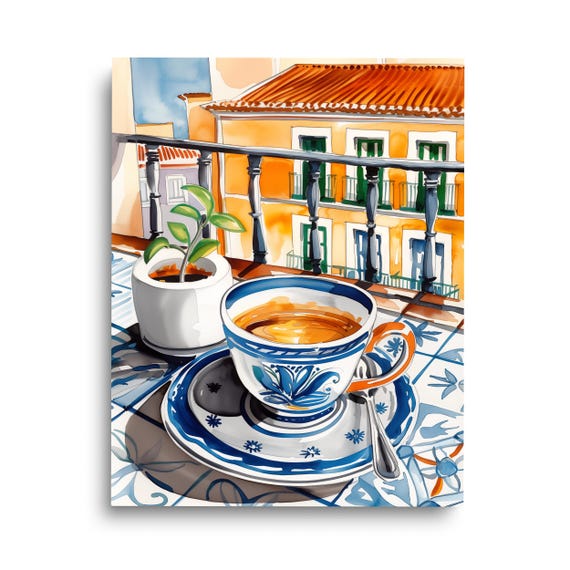 Cafe con Leche Watercolor Print, Spanish Kitchen Art