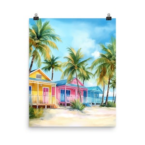 Barbados Watercolor Print | Caribbean Travel Gift | Tropical Island Wall Art | Caribbean Island | Colorful Houses Home Decor | Seaside Art