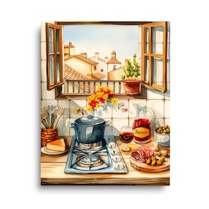 Spanish Kitchen Watercolor Print | Spain Travel Gift | Food Wall Art | Cooking Poster | Iberian | Tapas | Sangria | Mediterranean Decor