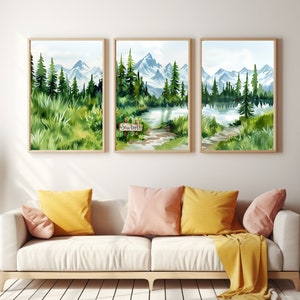 Sawtooth Mountains Watercolor Print | Set of 3 | Idaho Travel Gift | Idaho Wall Art | Mountain Landscape | Countryside | American Nature Art