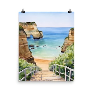 Algarve Coast Watercolor Print | Portugal Wall Art | Portuguese Home Decor | European Coastal Painting | Marinha Beach Portrait | Aqua Water