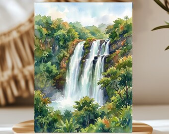 Opaekaa Falls Kauai Hawaii Watercolor Wall Art, Print or Canvas