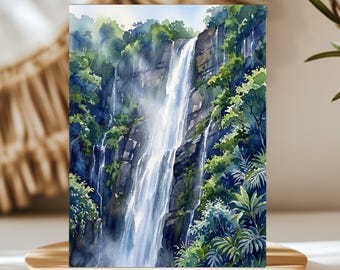 Waimoku Falls Maui Hawaii Watercolor Wall Art, Print or Canvas