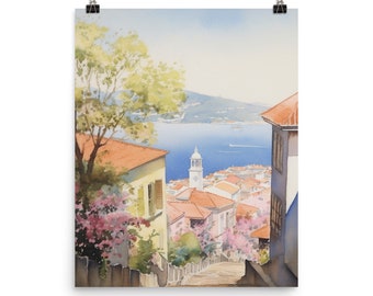 Funchal Madeira Watercolor Print, Portugal Coastal Wall Art, Atlantic Ocean Decor, European Cityscape Poster, Island Travel Gift