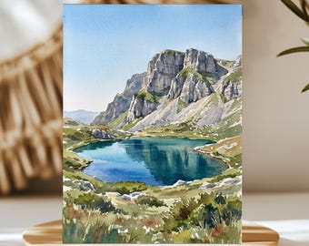 Drakolimni Tymfi Greece Watercolor Wall Art, Print or Canvas