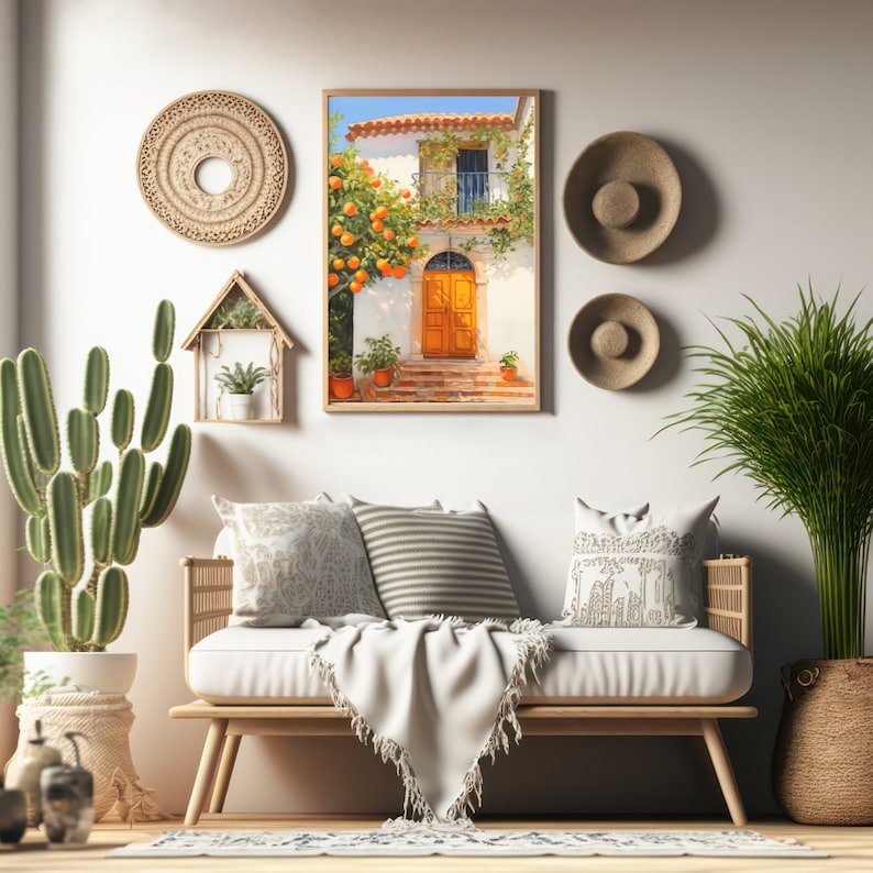 Andalusian Orange Tree Watercolor Print, Spain Wall Art, Mediterranean Home Decor, Spanish Travel Poster, European Countryside Artwork image 7