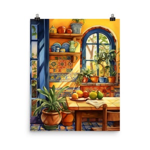 Traditional Mexican Kitchen | Watercolor Print | Mexico Wall Art | Kitchen Decor | Mesoamerican | Fruit Illustration | Home Plants Art