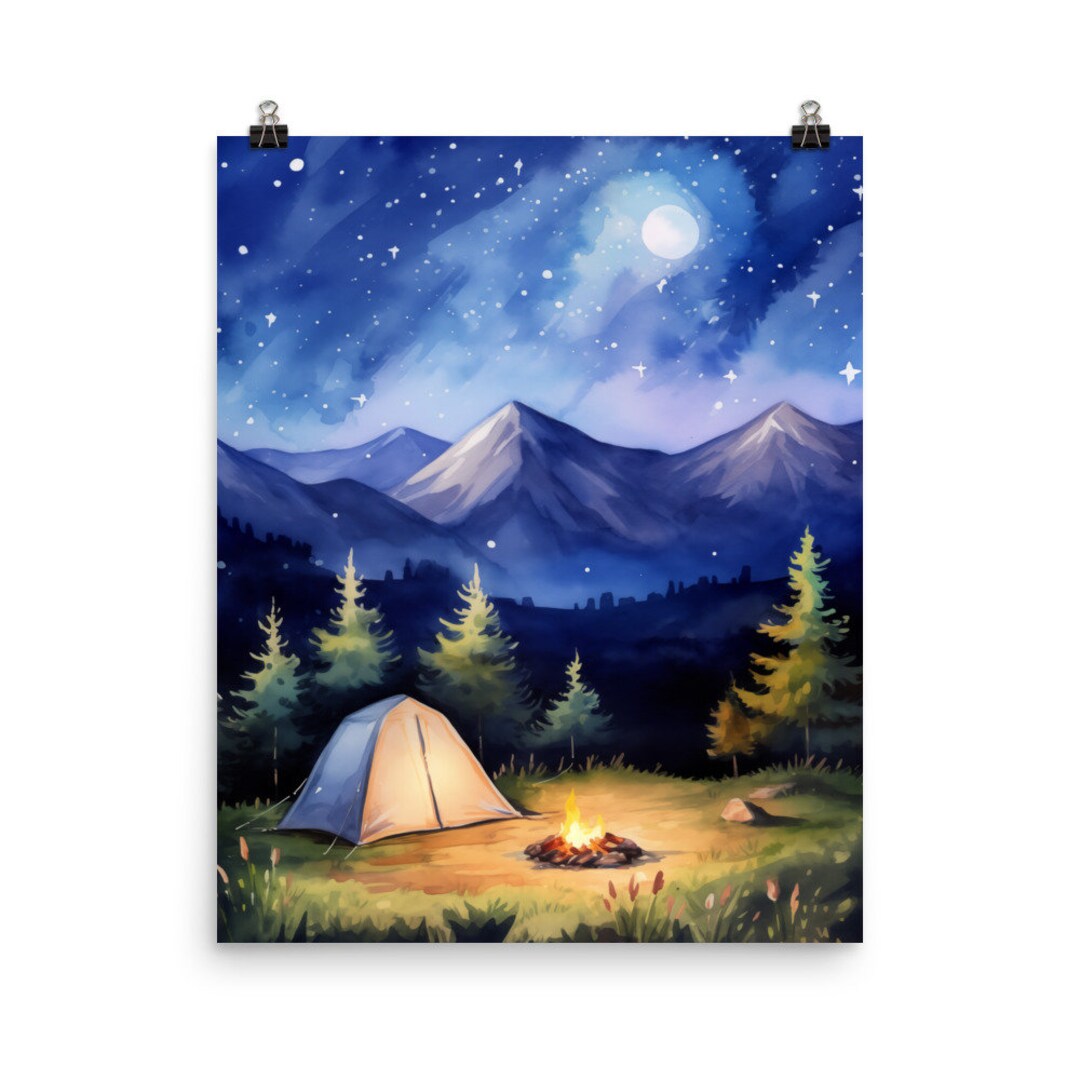 Colorado Watercolor Print Campfire Wall Art Camping Poster Rocky