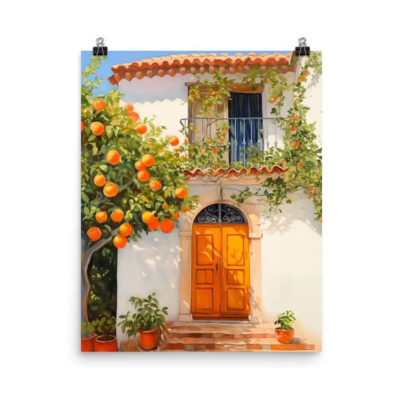Andalusian Orange Tree Watercolor Print, Spain Wall Art, Mediterranean Home Decor, Spanish Travel Poster, European Countryside Artwork