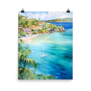St Maarten Watercolor Print | Caribbean Travel Gift | Tropical Island Decor | Turquoise Water Art | Coastal Beach Art | Caribbean Poster