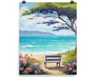 Carmel Beach Watercolor Print, California Coastal Wall Art, Pacific Coast Poster, Seaside Travel Decor, Monterey Ocean Artwork, US Gift