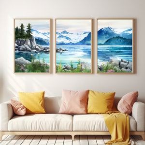 Kenai Fjords Watercolor Print | Set of 3 | Alaska Travel Gift | Alaskan Nature Wall Art | Alpine Landscape Decor | Coastal Mountains Poster