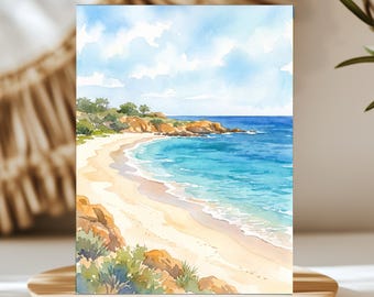 Hapuna Beach Big Island Hawaii Watercolor Wall Art, Print or Canvas
