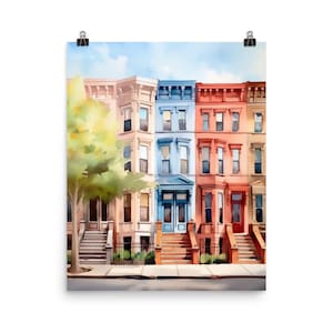 Brooklyn Watercolor Print | NYC Travel Gift | New York City Wall Art | Colorful Cityscape | Brownstones | Brooklyn Poster | US City Decor