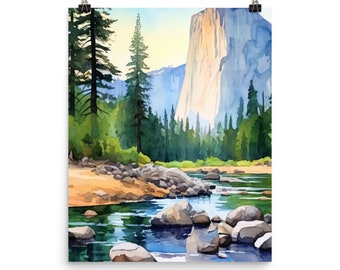 El Capitan Yosemite Watercolor Print or Canvas, California National Park Wall Art