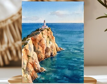Cap De Formentor Mallorca Spain Watercolor Wall Art, Print or Canvas