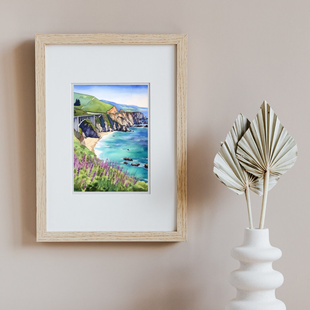 Big Sur Watercolor Print, Bixby Bridge California Coast Wall Art ...