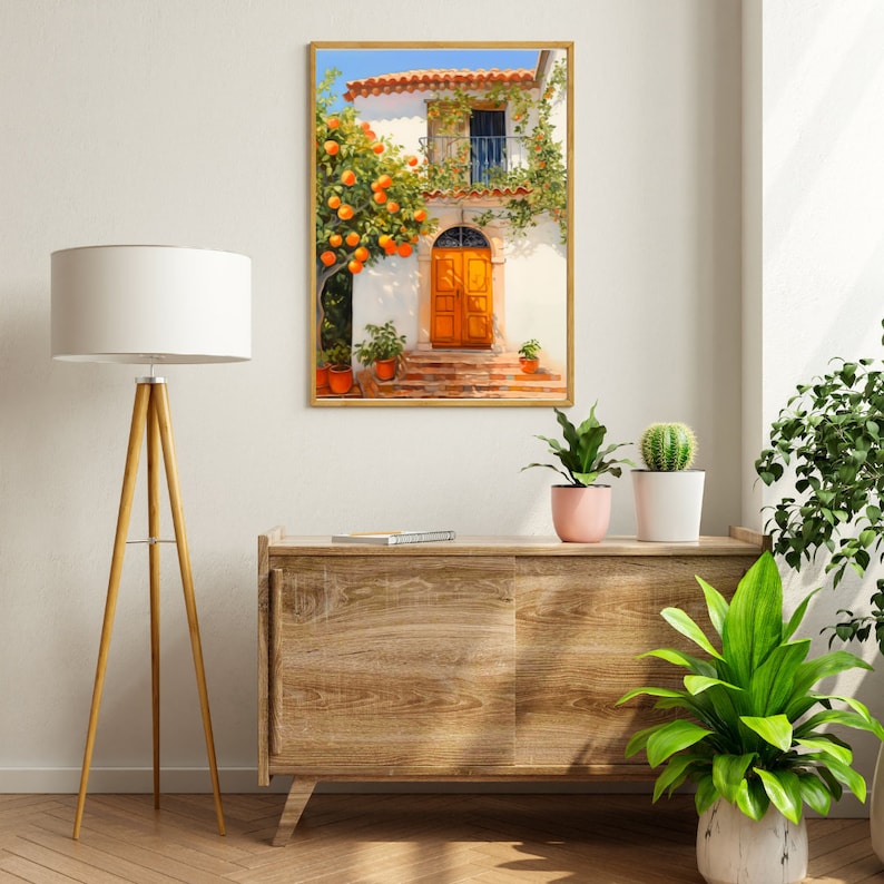Andalusian Orange Tree Watercolor Print, Spain Wall Art, Mediterranean Home Decor, Spanish Travel Poster, European Countryside Artwork image 6