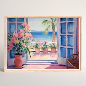 Summer House Print | Greece Travel Gift | Window View Art | Open Window | Seaside Wall Art | Mediterranean Decor | Aegean Sea | Greek Poster