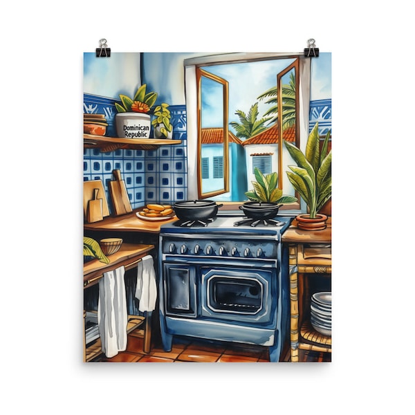 Dominican Kitchen Watercolor Print | Caribbean Wall Art | Foodie | Food Decor | Culinary Poster | Cooking Art | Latin | Dominican Republic