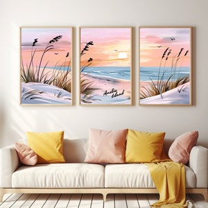 Amelia Island Watercolor Print | Set of 3 | Florida Travel Gift | Beach Wall Art | Floridian Decor | Coastal Poster | Seaside | Sunset Art