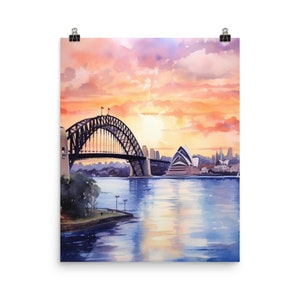 Sydney Harbor Watercolor Print | Australia Travel Gift | Australian Decor | Bridge Wall Art | Landmark | Coastal Cityscape | New South Wales