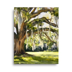 Spanish Moss Oak Tree Watercolor Print | Nature Landscape Decor | Forest Wall Art | Greenery Artwork | Outdoors Painting | Woodland Poster