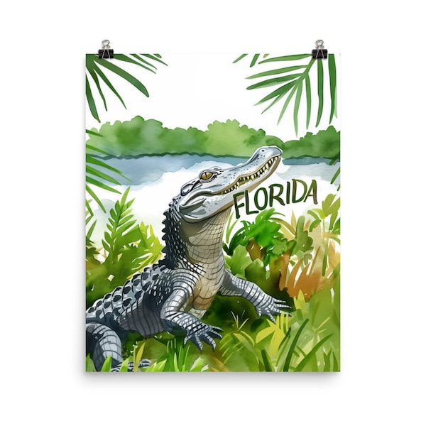 Florida Alligator Watercolor Print | Florida Travel Gift | Floridian Home Decor | Wildlife Art | Animal Poster | Reptile Art | Everglades