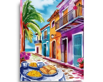 Puerto Rican Empanadillas Watercolor Print, Caribbean Foodie Wall Art, Latin Street Food Poster, Restaurant Decor, Boriqua Gift