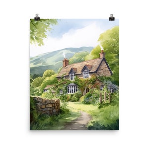 Wales Cottage Watercolor Print | UK Travel Gift | Welsh Art | Countryside Decor | Green Landscape Wall Art | Nature Poster | Rural Painting