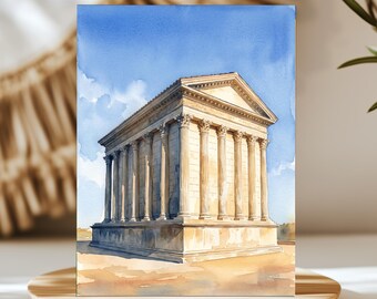 Maison Carree Nimes France Watercolor Wall Art, Print or Canvas