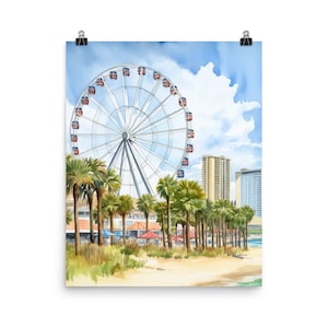 Myrtle Beach Watercolor Print | Ferris Wheel Poster | Skywheel | South Carolina Art | Amusement park Art | Coastal Poster | Grand Strand