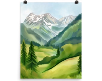 Berchtesgaden National Park Watercolor Print, Bavarian Alps Wall Art, German Mountain Landscape Decor