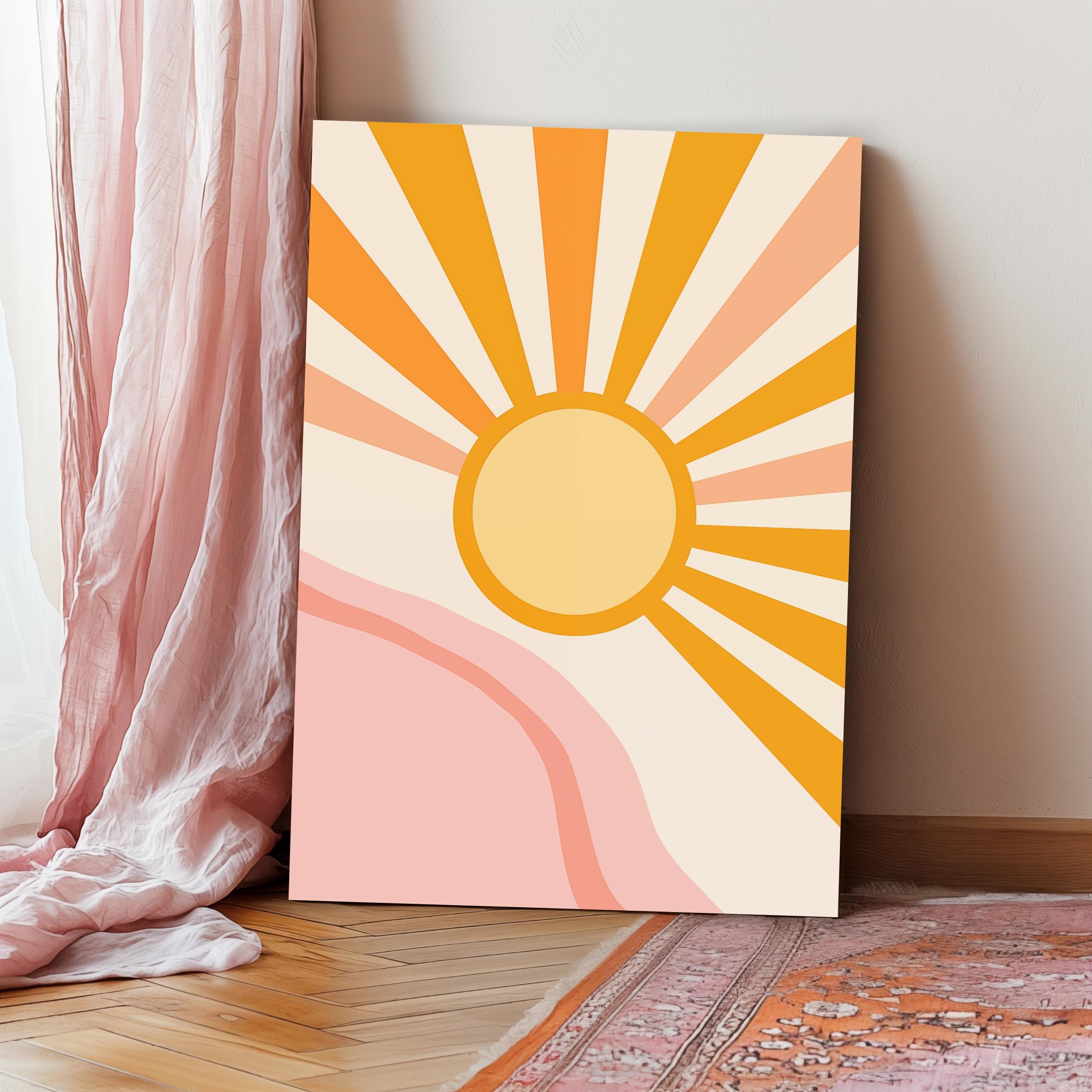 Reateforin Boho Colorful Sunrise Duvet Cover Set Queen Size Boho 並行輸入品 Reateforin Large Boho Sun Canvas Wall Art Mid-Century Modern