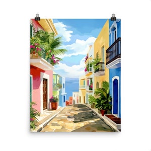 San Juan Watercolor Print | Puerto Rico Travel Gift | Puerto Rican Cityscape | Caribbean Landscape Art | Tropical Paradise Decor | Romantic