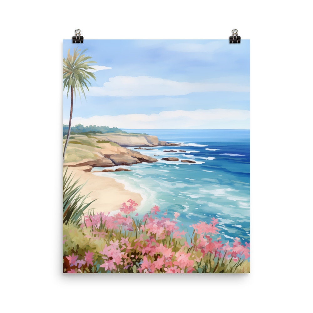 Laguna Beach Watercolor Print, California Coastal Wall Art, SoCal Seaside Poster, Pacific Ocean Decor, Southern California Travel Artwork