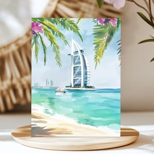 Dubai Watercolor Print | Burj Al Arab | Dubai Wall Art | United Arab Emirates Decor | UAE Artwork | Arabian Gulf | Skyline Architecture Art