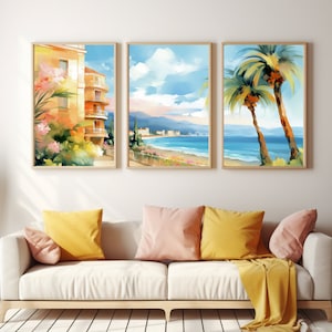 Nice Watercolor Print | Set of 3 | France Travel Gift | French Riviera | Cote d&#39;Azur | Europe Art | Mediterranean Decor | Coastal Cityscape