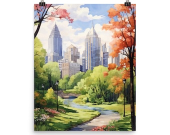 Atlanta Botanical Garden Watercolor Print, Georgia Travel Poster, Southern Wall Art, City Park Decor, Urban Landscape Artwork, Nature Scene