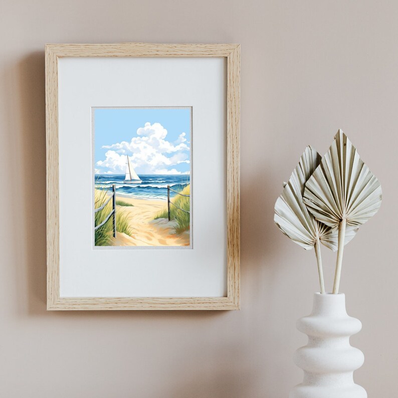 Hamptons Sailboat Watercolor Print, Coastal New York Beach Wall Art ...