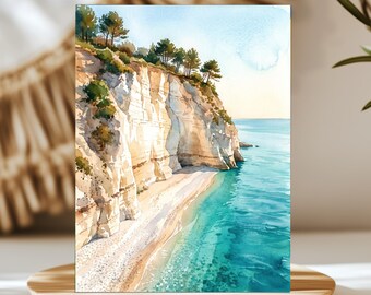 Vignanotica Beach Puglia Italy Watercolor Wall Art, Print or Canvas
