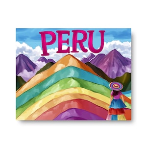 Peru Landscape Watercolor Print | Travel Gift | Rainbow Mountain | Peruvian Wall Art | Colorful Mountain Landscape | South America | Andes