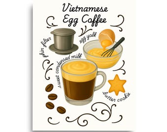 Vietnamese Egg Coffee Print, Asian Kitchen Wall Art, Hanoi Cafe Decor, Vietnam Travel Gift, Da Nang Illustration Poster, Vietnam Art