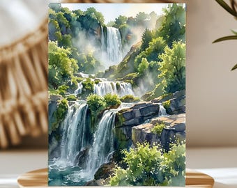Marmore Falls Umbria Italy Watercolor Wall Art, Print or Canvas