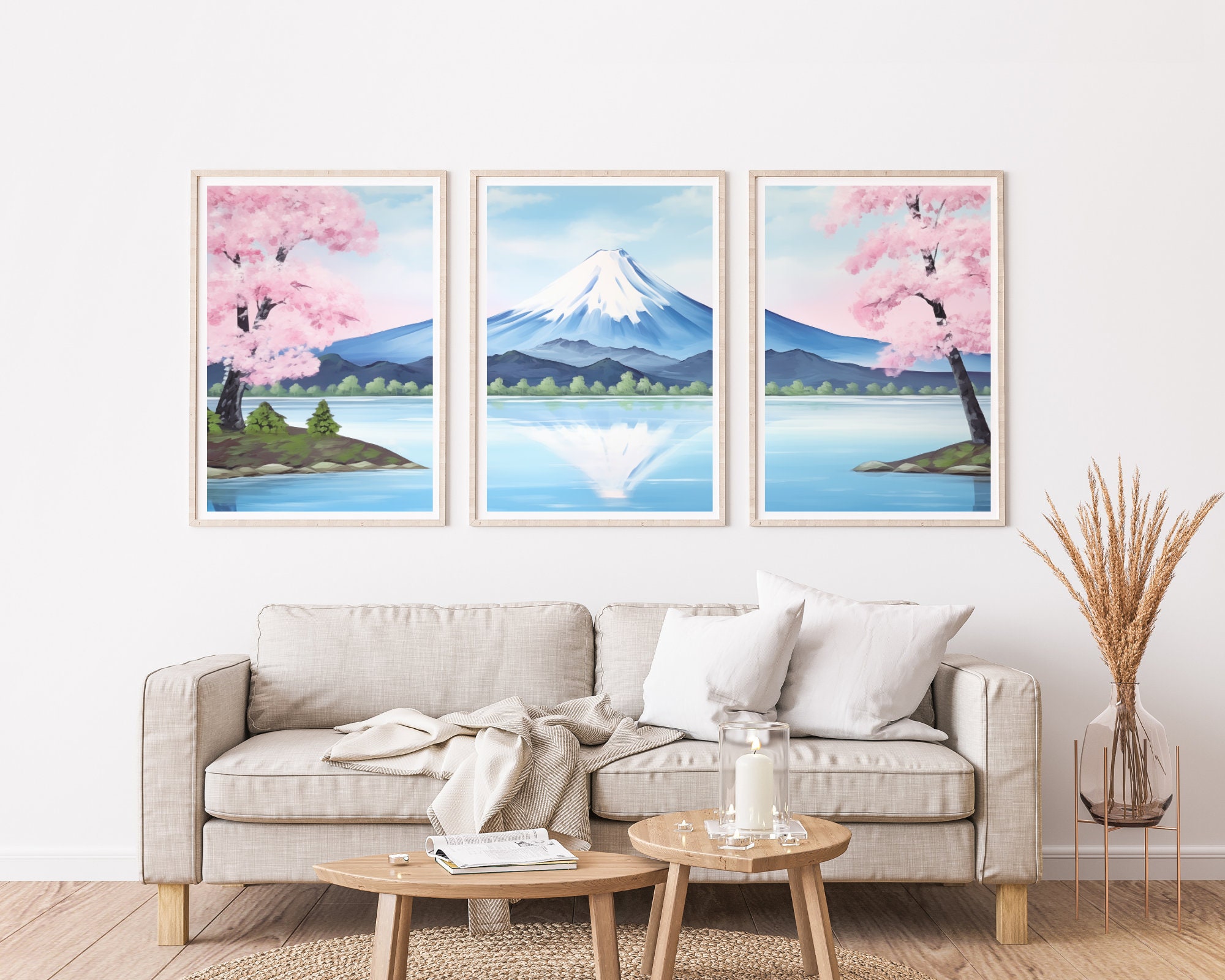 Mount Fuji Japan Watercolor Print Set of 3, Japanese Landscape Wall Art ...