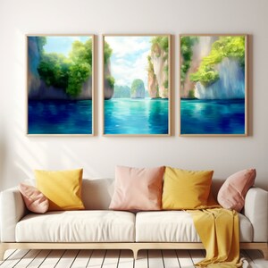 Palawan Watercolor Print Set of 3, El Nido Coastal Wall Art, Southeast Asia Poster, Tropical Island Decor, Philippines Landscape Travel Art