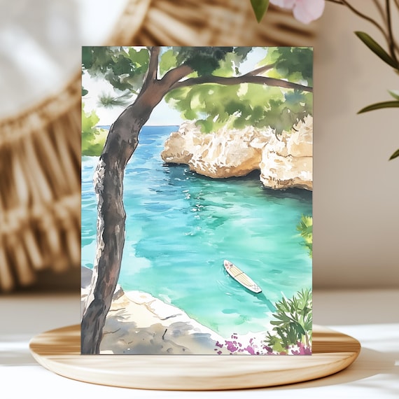 Cala Ferrera Watercolor Print Mallorca Coastal Wall Art, Mediterranean Seaside Artwork, Europe Travel Poster, Beach Decor, Espana Art