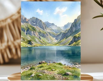 Lago Del Valle Somiedo Spain Watercolor Wall Art, Print or Canvas